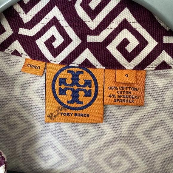 TORY BURCH Purple Wine & White Geo Print Long Sleeve Tunic Top Size 4 - Picture 3 of 7